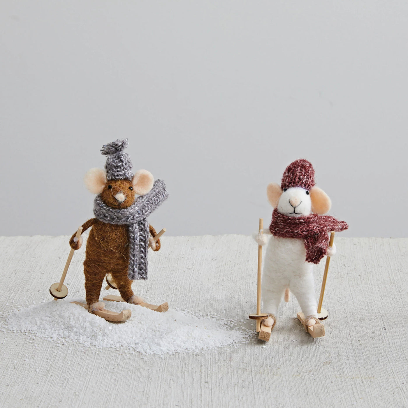 Set of 2 Skiing Mice Ornaments