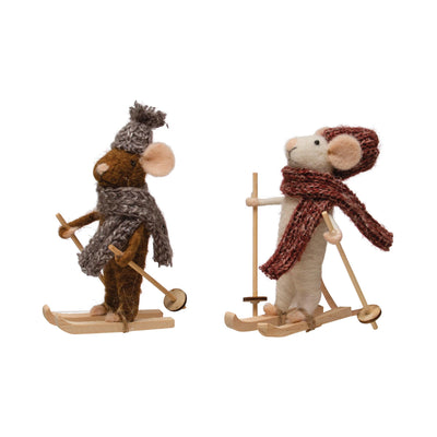 Set of 2 Skiing Mice Ornaments