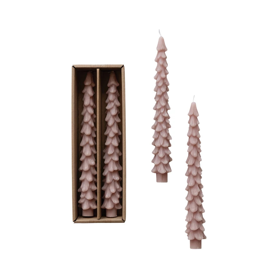 Set of 2 Tree Shaped Candles Tapers - Khaki