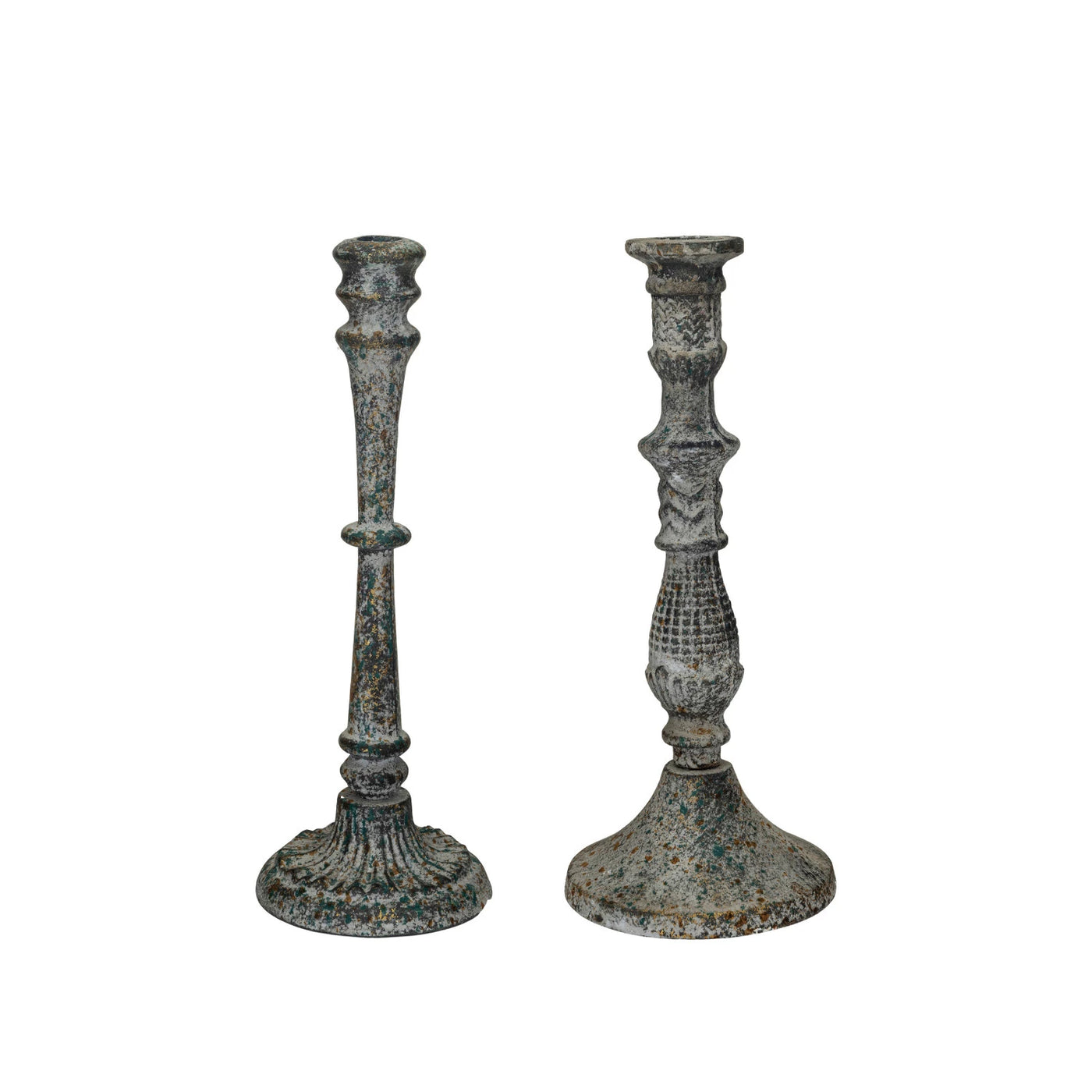 Set of 2 Cast Iron Patina Taper Holders