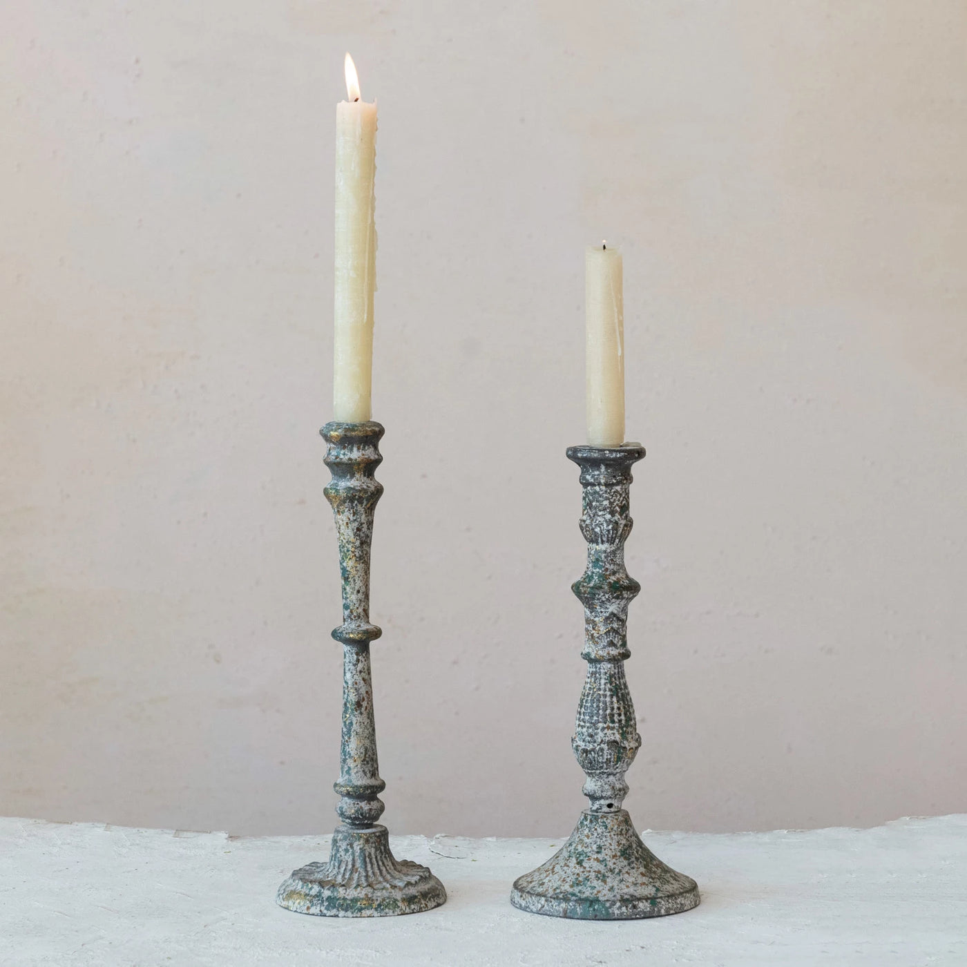 Set of 2 Cast Iron Patina Taper Holders