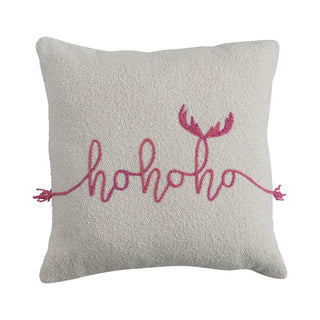 18" Embroidered Ho Ho Ho Pillow with Tassels