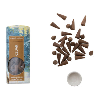 30 Piece All Natural Cedar Scented Incense Cones with Incense Holder