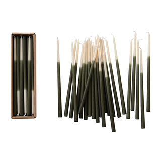 Set of 24 Unscented Two-Tone Thin Taper Candles in Box - Cream & Olive