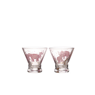 Stemless Martini Glass with Pink Elephants