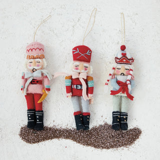 Handmade Wool Felt Nutcracker Ornament with Embroidery & Beads - Choose Style