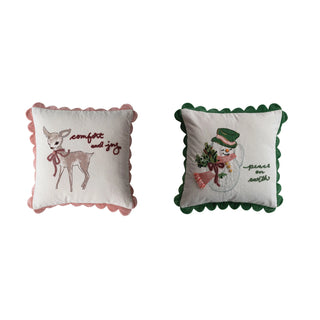 20" Scalloped Cotton & Linen Holiday Pillow - Choose Color