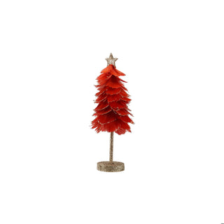 Gold Finish Feather Tree with Star, Glitter & Wood Base