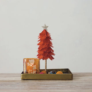 Gold Finish Feather Tree with Star, Glitter & Wood Base