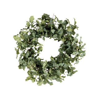 22" Faux Holly Wreath with White Berries