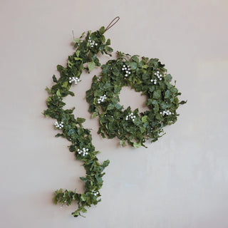 22" Faux Holly Wreath with White Berries
