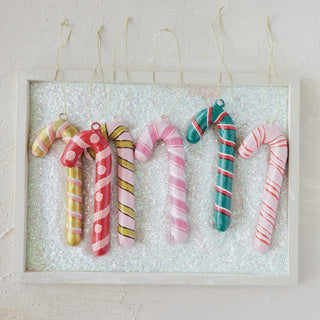 Metal & Paper Mache Candy Cane Ornament - Choose Color