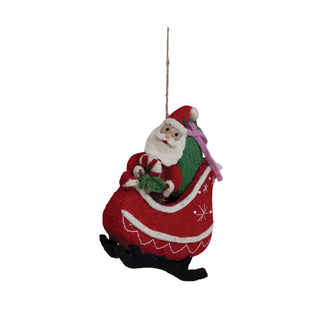 Wool Felt Santa in Sleigh Ornament