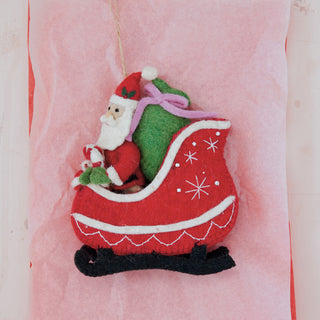 Wool Felt Santa in Sleigh Ornament