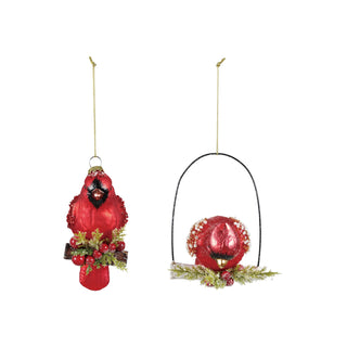 Hand-Painted Mercury Glass Cardinal on Branch Ornament - Choose Style