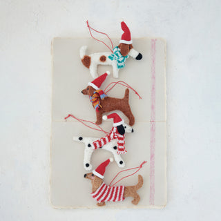 Wool Felt Dog Ornament in Festive Attire - Choose Style