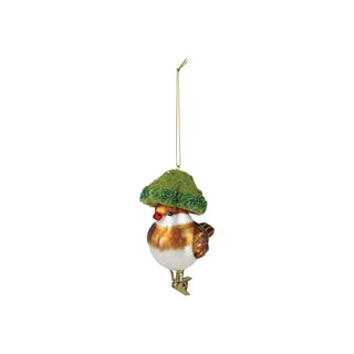 Hand-Painted Glass Bird Clip-on Ornament with Wool Felt Mushroom Hat