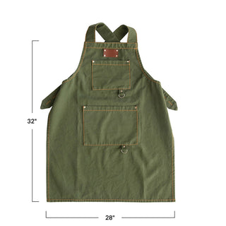 Cotton Canvas Cross Back Garden Apron - Green