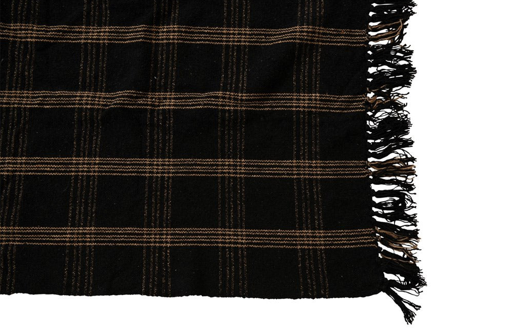 60" x 50" Cotton Blend Black and Tan Throw Blanket
