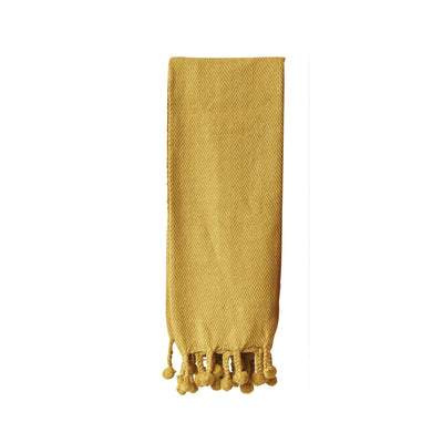50"x 60" Golden Yellow Cotton Throw Blanket with Pom Pom Tassels