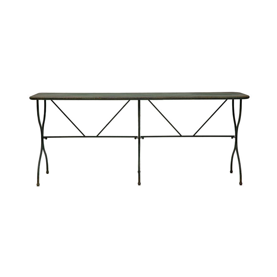 Distressed Metal Table with Green Verdigris Finish- Backordered