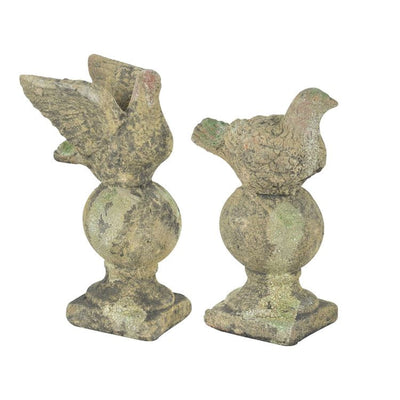 Set of 2 Aged Ceramic Bird Finials