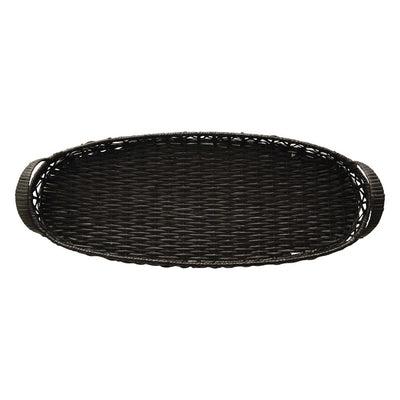 32" Hand-Woven Rattan Tray w- Handles, Black - Backordered
