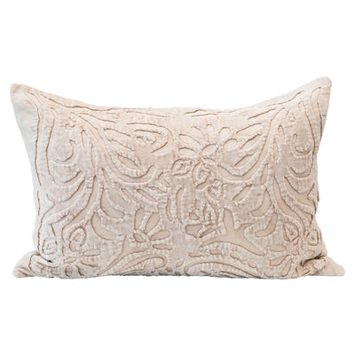 24" Velvet Cutout Design Lumbar Pillow - Ivory