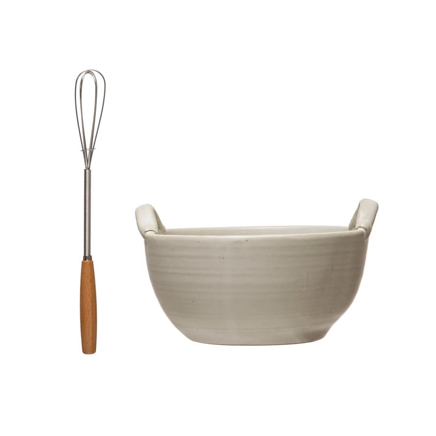 Stoneware Batter Bowl with Whisk