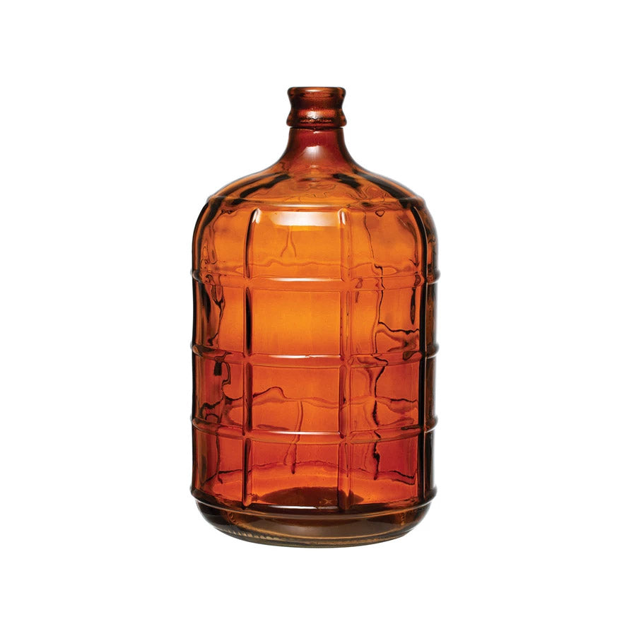 Vintage Style Amber Colored Glass Bottle Vase - Medium