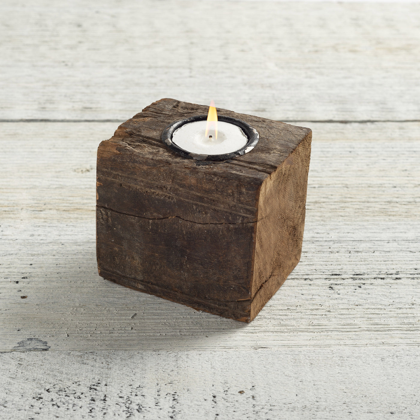 Primitive Wood Block Candle Holder