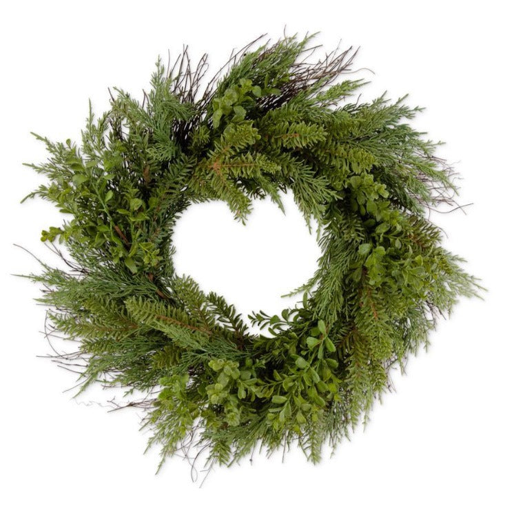 24" Real Touch Boxwood and Mixed Pine Wreath
