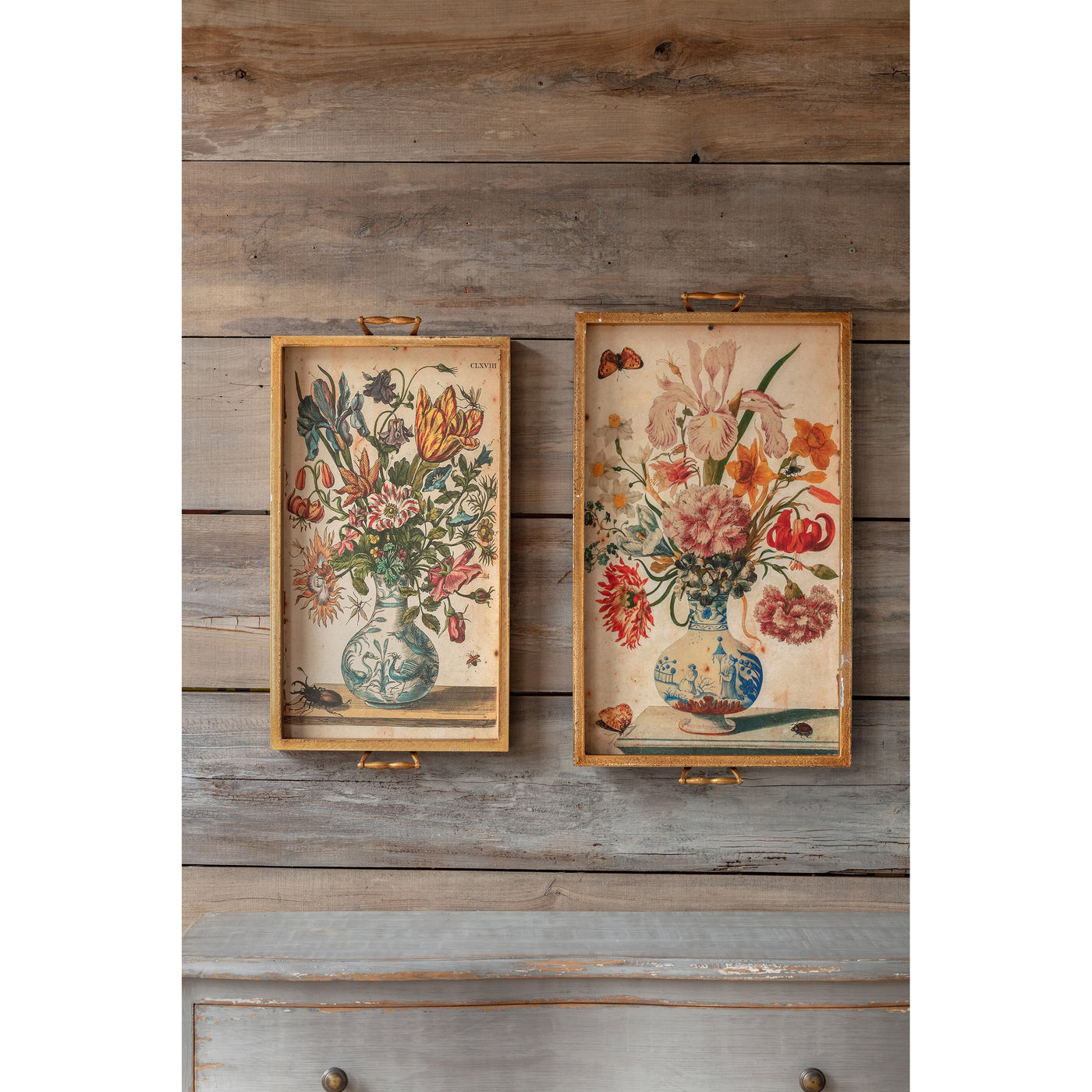 Set of 2 Large Floral Print Trays