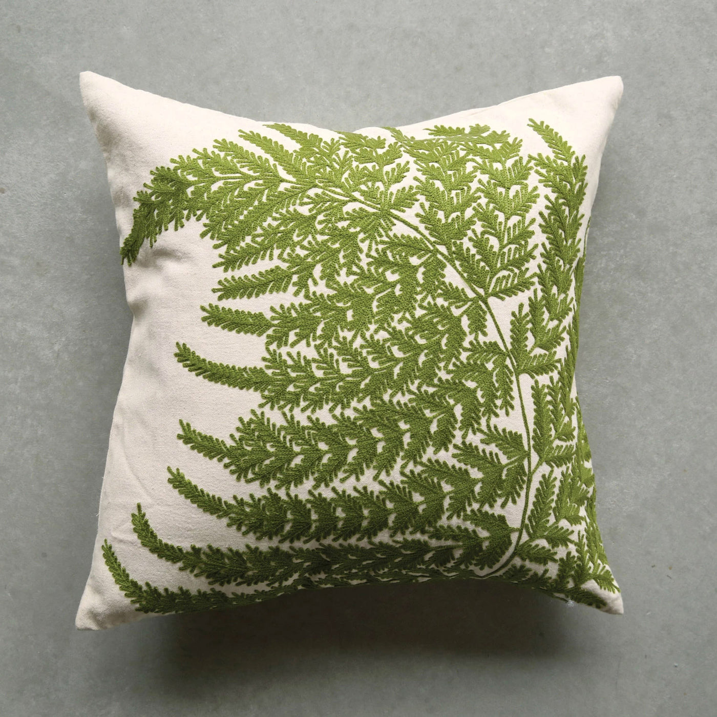 20" Embroidered Fern Fronds Pillow with Down Fill