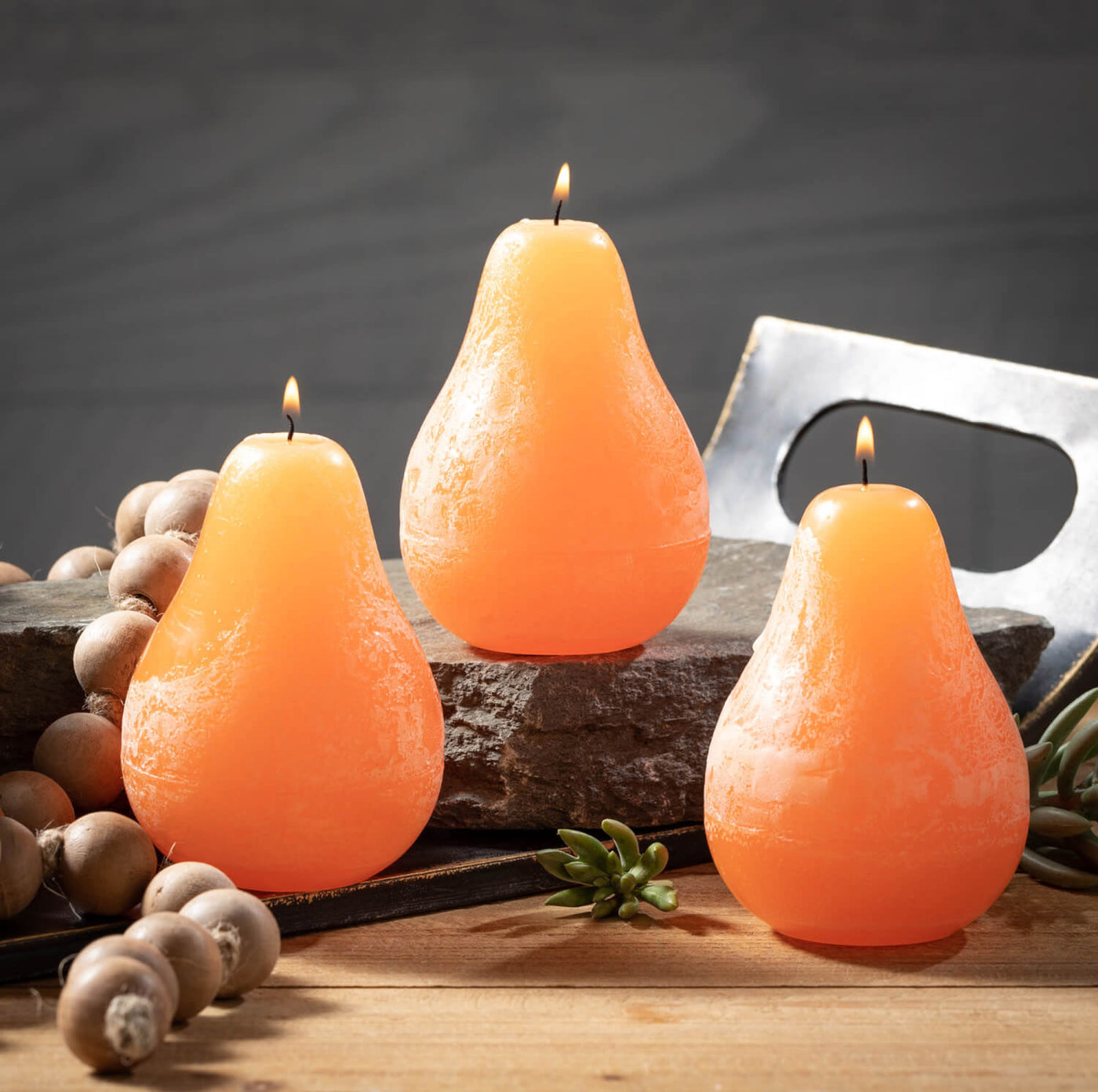 Pear Shaped Timber Candle - Tangerine Color