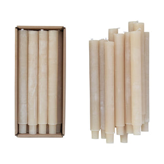 Set of 12 Unscented Powder Finished Taper Candles - Ivory