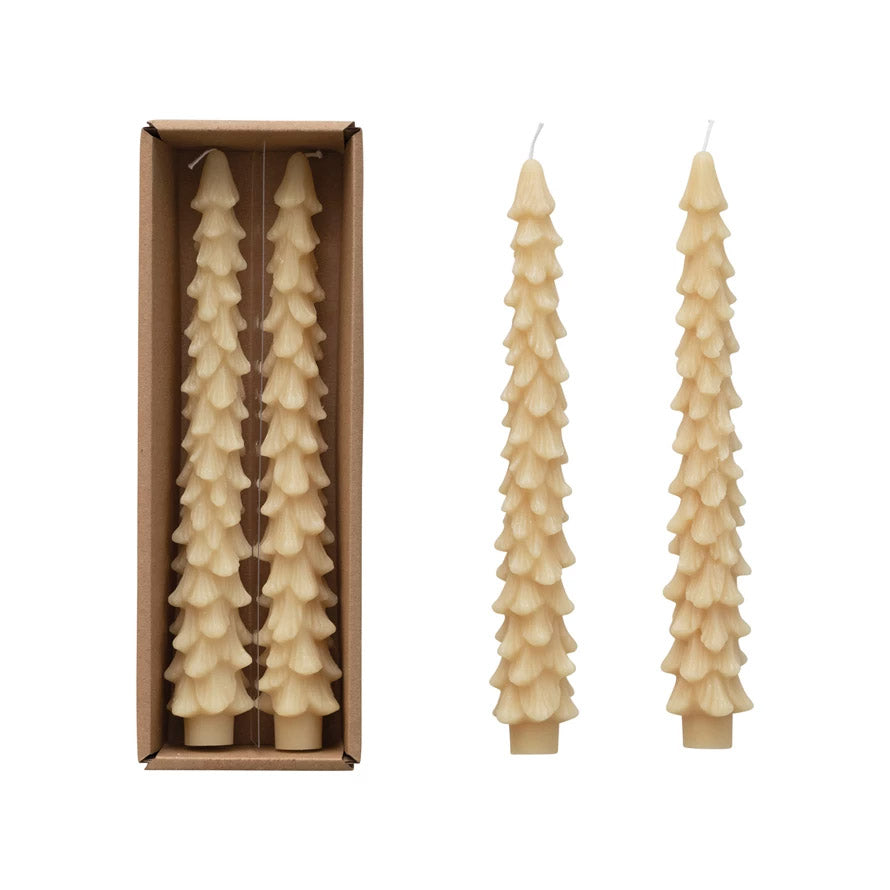 Set of 2 Tree Shaped Candles Tapers - Eggnog