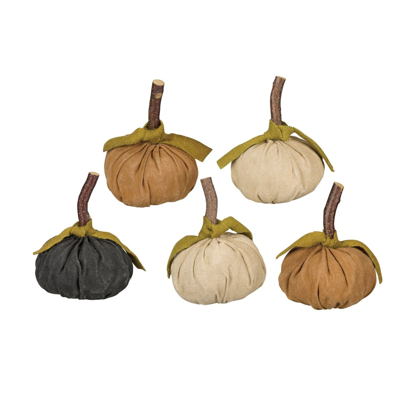 Set of 5 Primitive Style Fabric Pumpkins