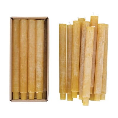 Set of 12 Unscented Powder Finished Taper Candles - Honey