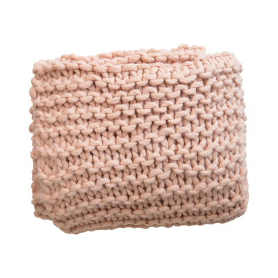 Handmade Chunky Crocheted Throw Blanket - Pink Blush