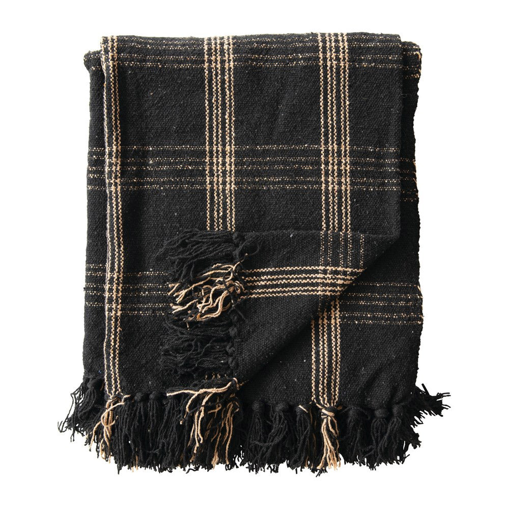 60" x 50" Cotton Blend Black and Tan Throw Blanket