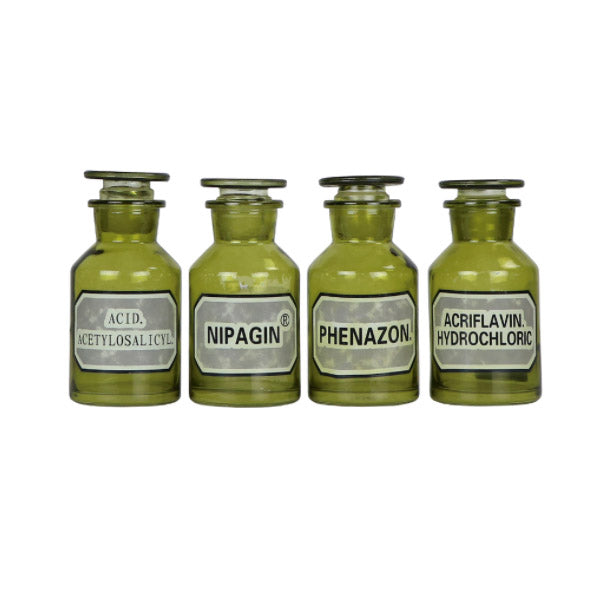 Set of 4 Green Apothecary Bottles