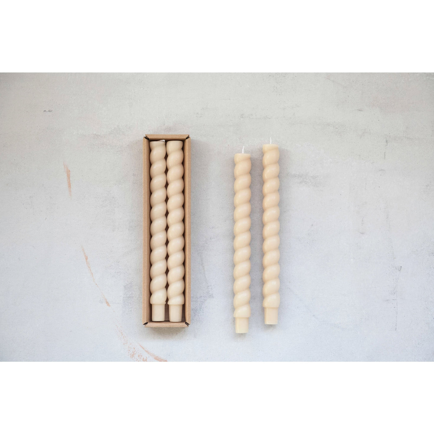 Set of 2 Boxed Twisted Taper Candles - Ivory