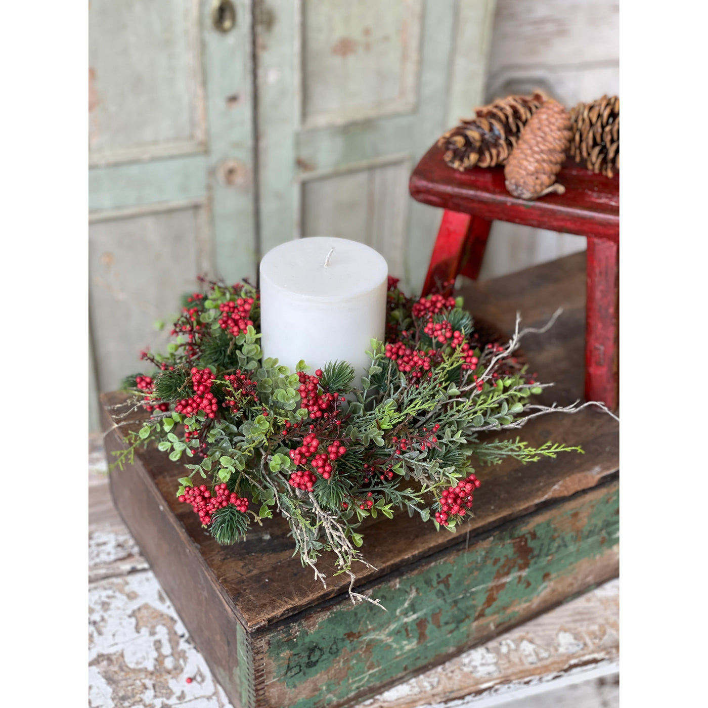 Briar Berry Candle Ring Wreath - Red