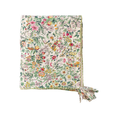 Kantha Stitch Floral Throw Blanket with Tassels