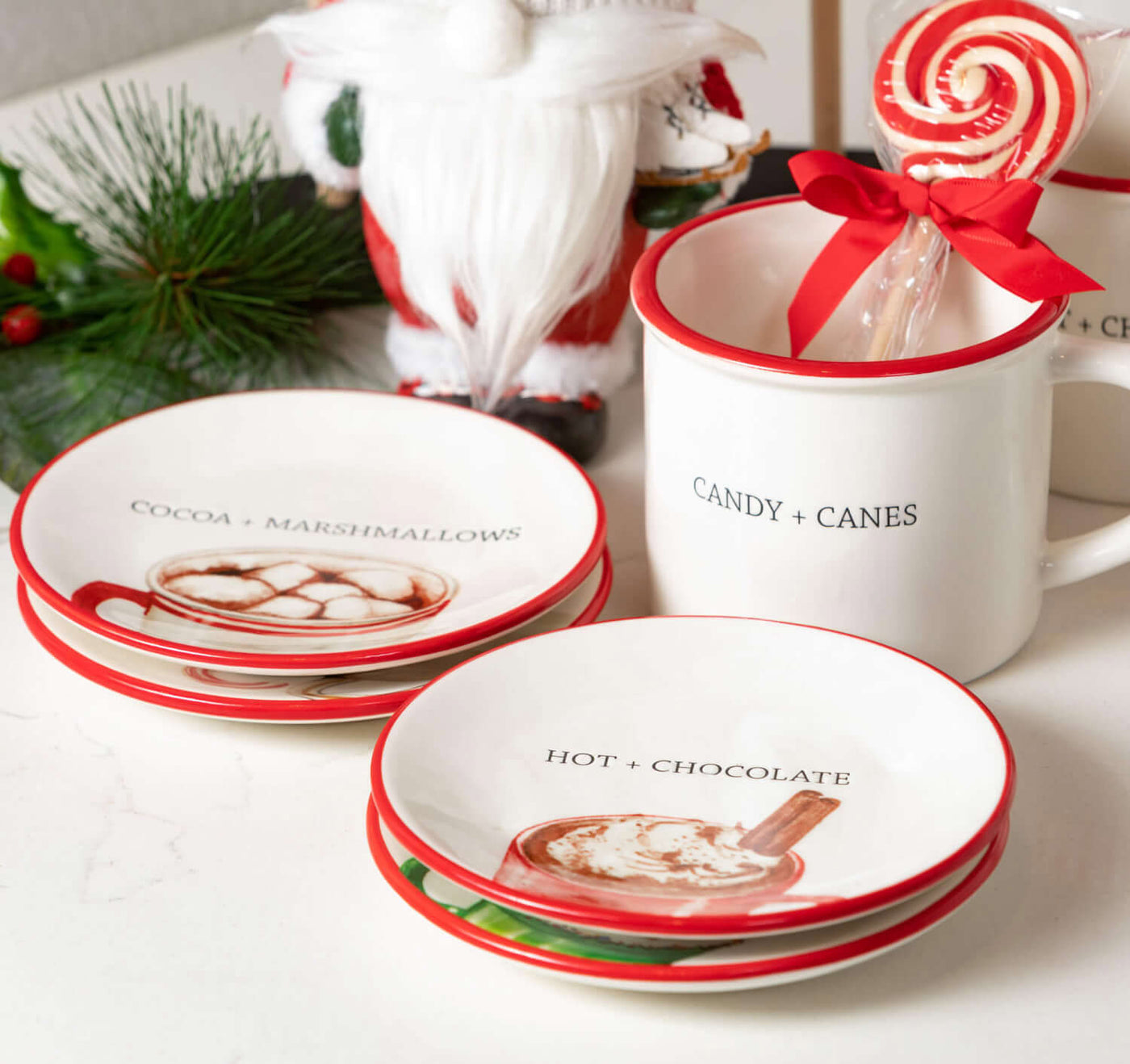 Set of 4 Red and White Holiday Mugs