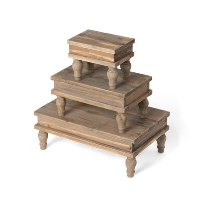 Set of 3 Rustic Style Tabletop Risers
