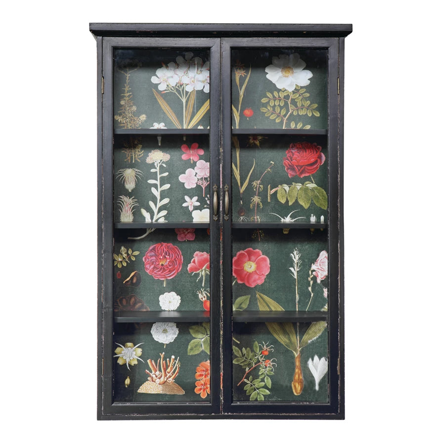 Distressed Wood Cabinet with Floral Papered Back- More Coming Soon!