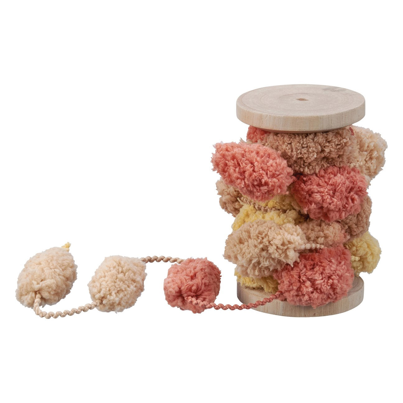 Coral and Tan Pom Pom Garland on Wooden Spool Coming Soon