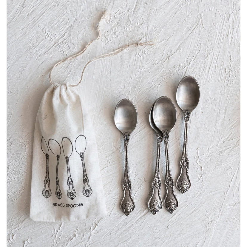 Set of 4 Embossed Spoons in Canvas Bag